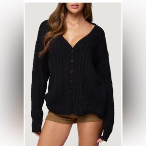 EDIKTED Francine Oversized Black V-Neck Cardigan S NEW